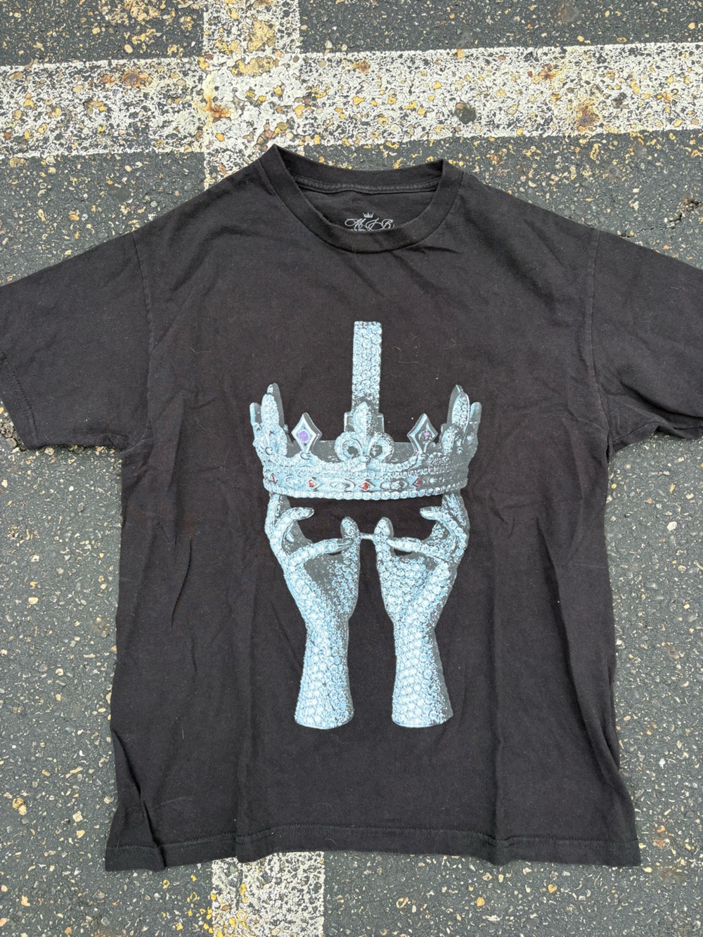 Affliction Black MJB Tee with Silver Crown and Hands Graphic